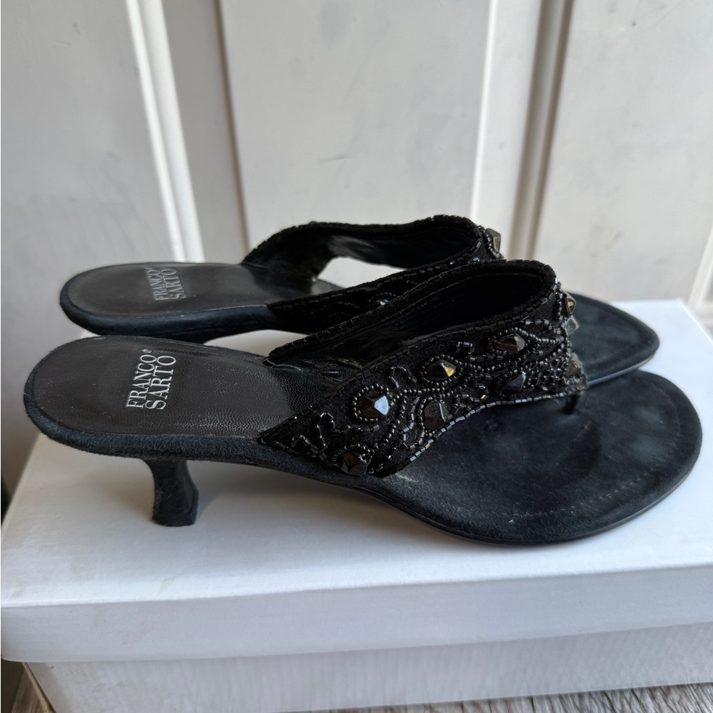 Franco Sarto Black Beaded Low Heel Sandals